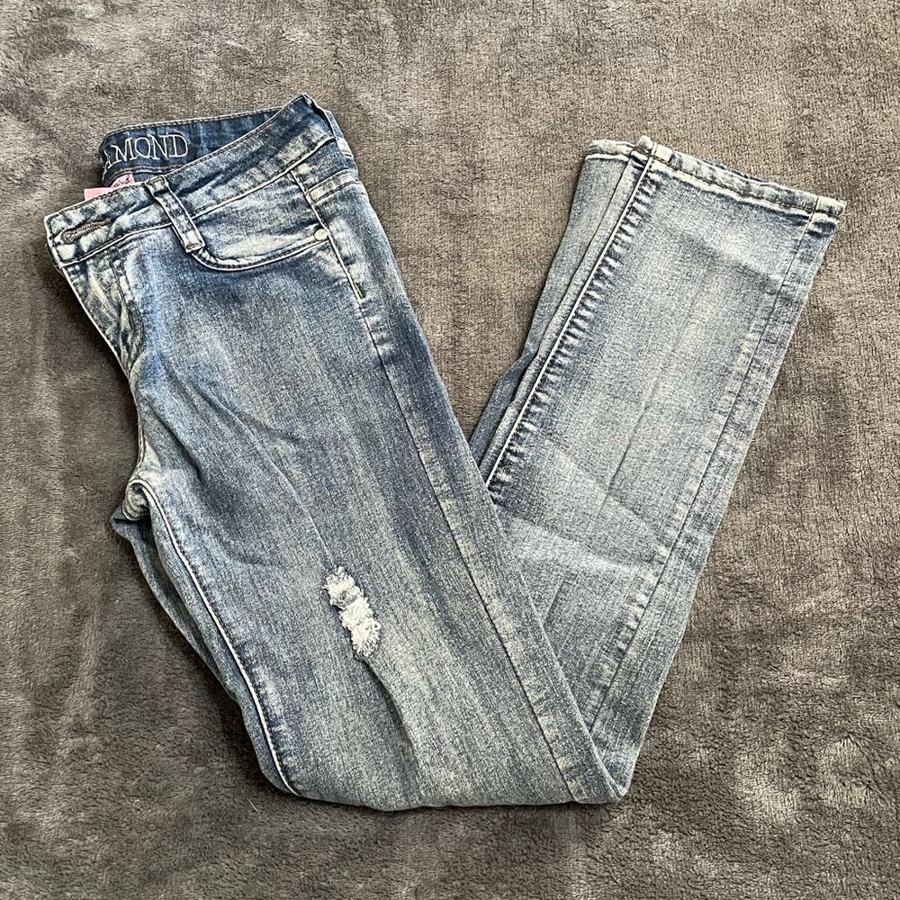 Pink Diamond Slighly Distressed Blue Jeans Pants